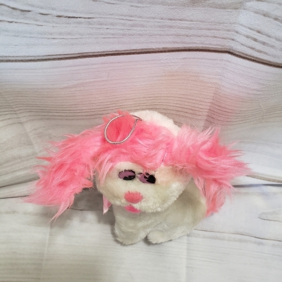 White Puppy Dog 7" Plush Pink Fuzzy Ears Carnival Style Felt Tongue Pink Eyes 80 - Picture 5 of 11